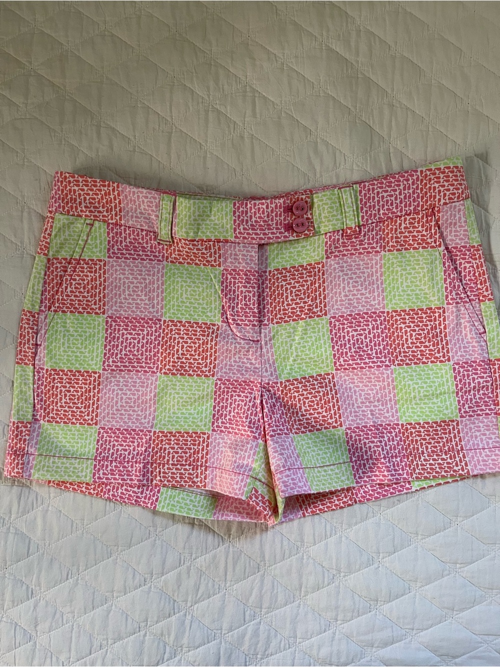 Women’s Pink & Green Patchwork Patterned Shorts